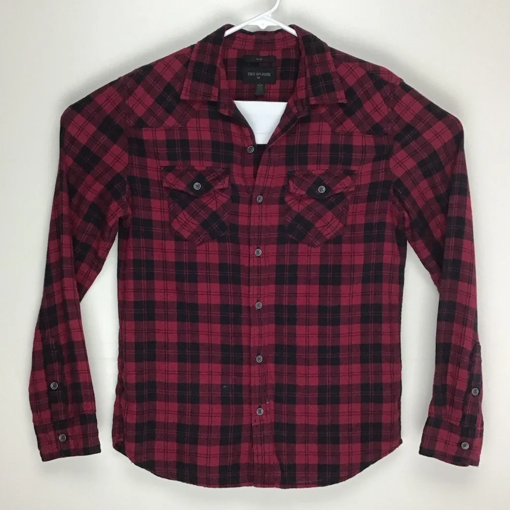 True Religion mens long sleeve button up casual shirt medium